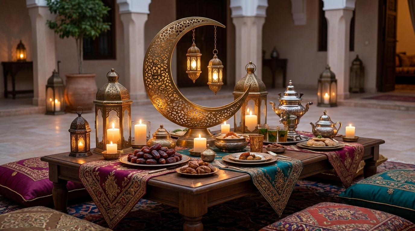 Déco Ramadan et Aïd personnalisés — table d'iftar avec lanternes
