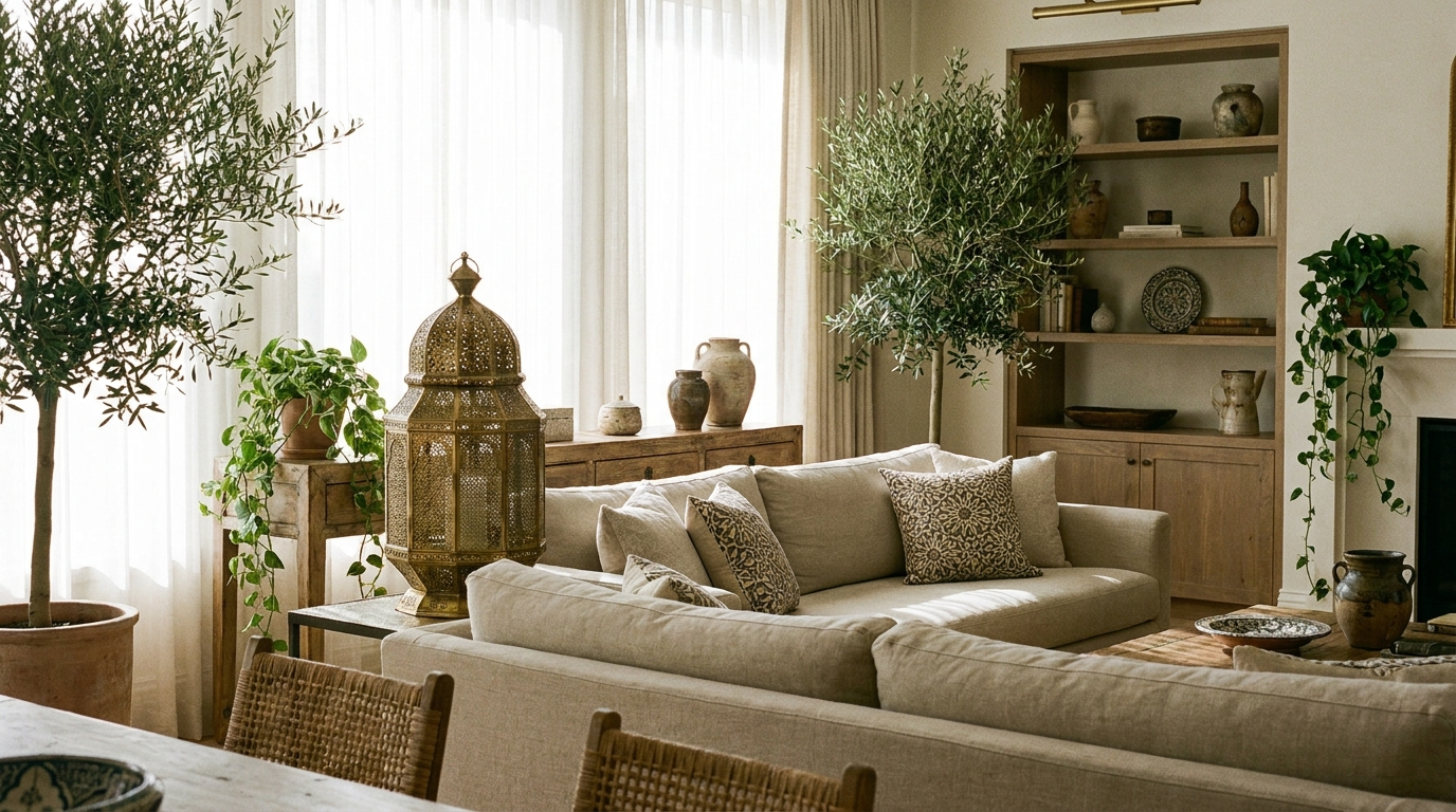 Décoration musulmane — intérieur chaleureux et lanterne