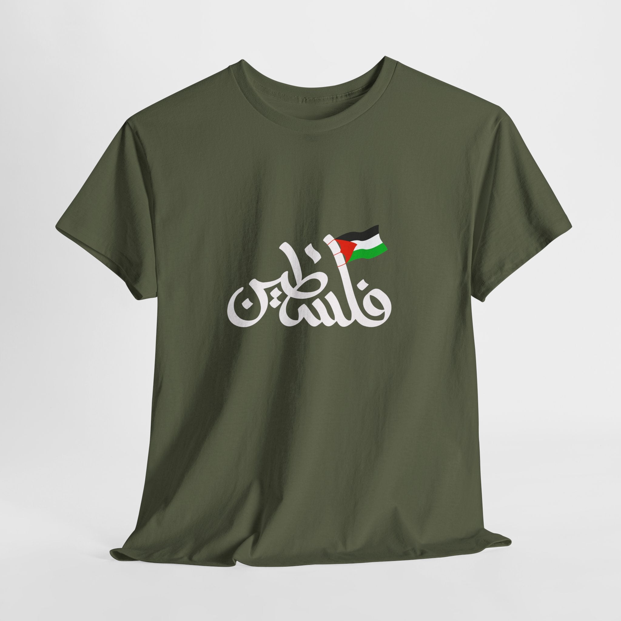 T-shirt « Palestine » – فلسطين | Calligraphie arabe avec drapeau – Unisexe | Heritage Arabic