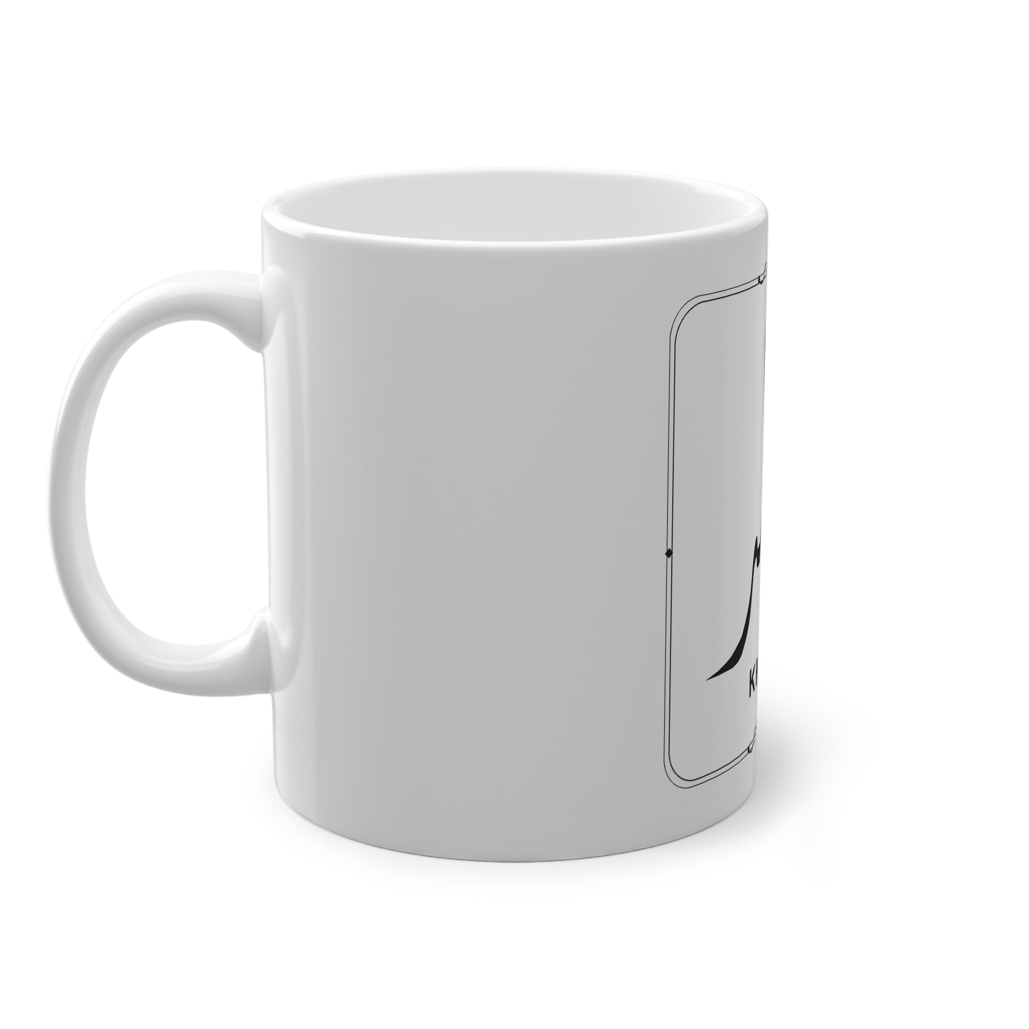 Mug prénom Khâlid خالد blanc, calligraphie arabe Diwani noire et filet losange – Heritage Arabic