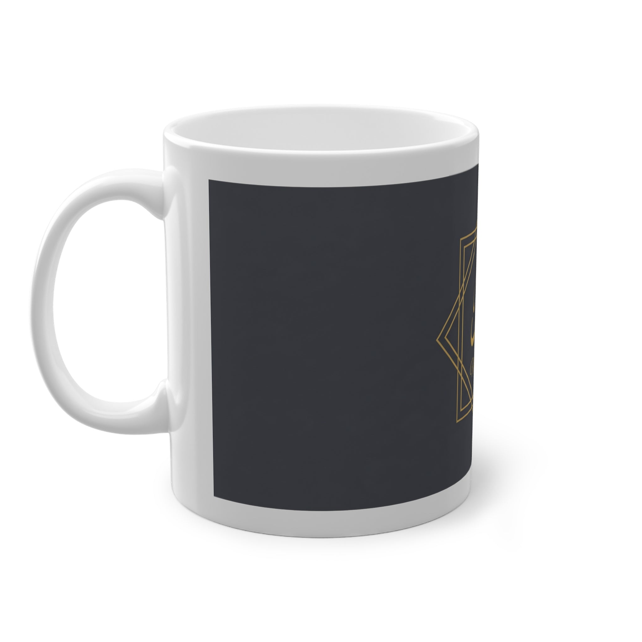 Mug prénom Mouhammad محمد, calligraphie arabe dorée et étoile géométrique à 8 pointes sur fond gris ardoise – Heritage Arabic