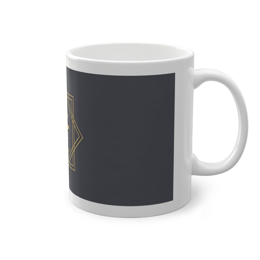 Mug prénom Mouhammad محمد, calligraphie arabe dorée et étoile géométrique à 8 pointes sur fond gris ardoise – Heritage Arabic