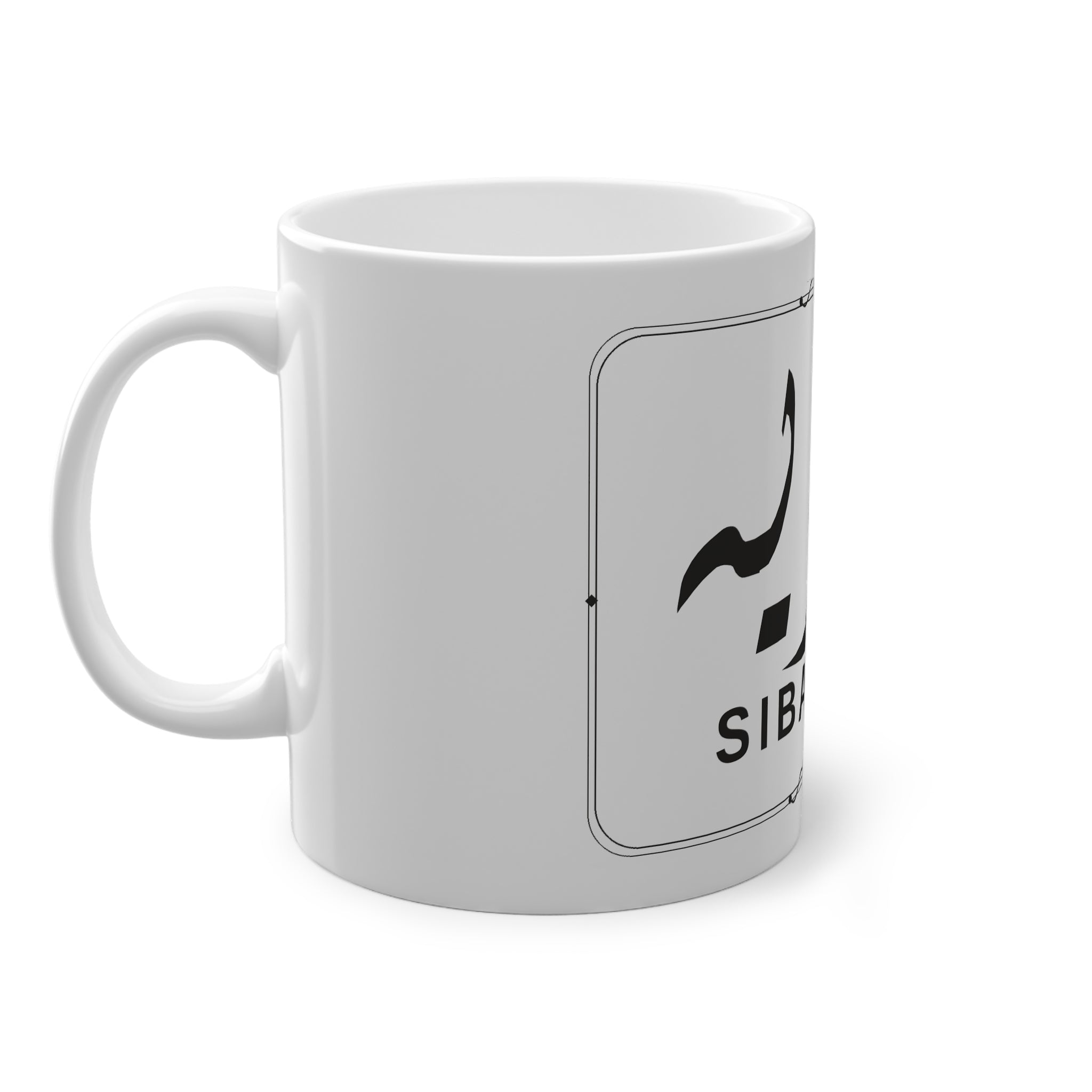 Mug prénom Sibawayh سيبويه blanc, calligraphie arabe Diwani noire et filet losange – Heritage Arabic