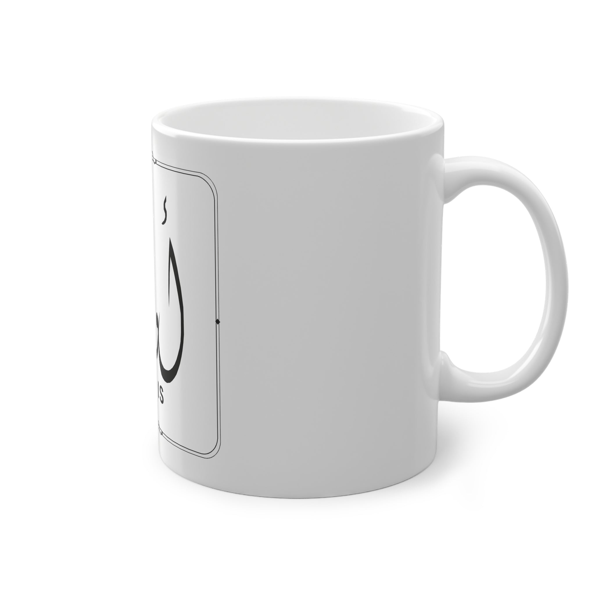 Mug prénom Ouwais أويس blanc, calligraphie arabe Diwani noire et filet losange – Heritage Arabic
